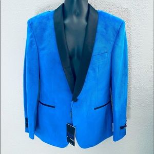 ENZO ROYAL BLUE SLIM FIT VELVET TUXEDO BLAZER